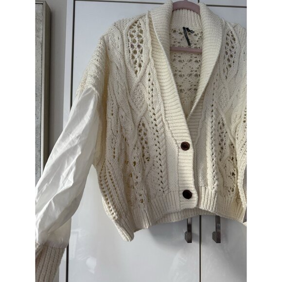 NWT Size S - Anthropologie Balloon-Sleeve Twofer Cable-Knit Cardigan Sweater - Picture 12 of 16